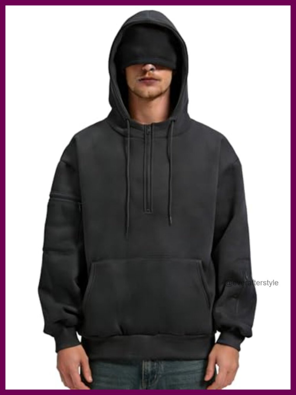 Men's Quarter Zip Hoodie Travel Eye Mask Multi Pockets Fleece
